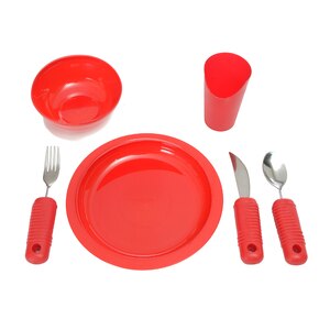 Essential Medical Supply Power of Red Complete Dinner Set with Scoop Bowl, Scoop Dish, Utensil Set and Cutout Cup