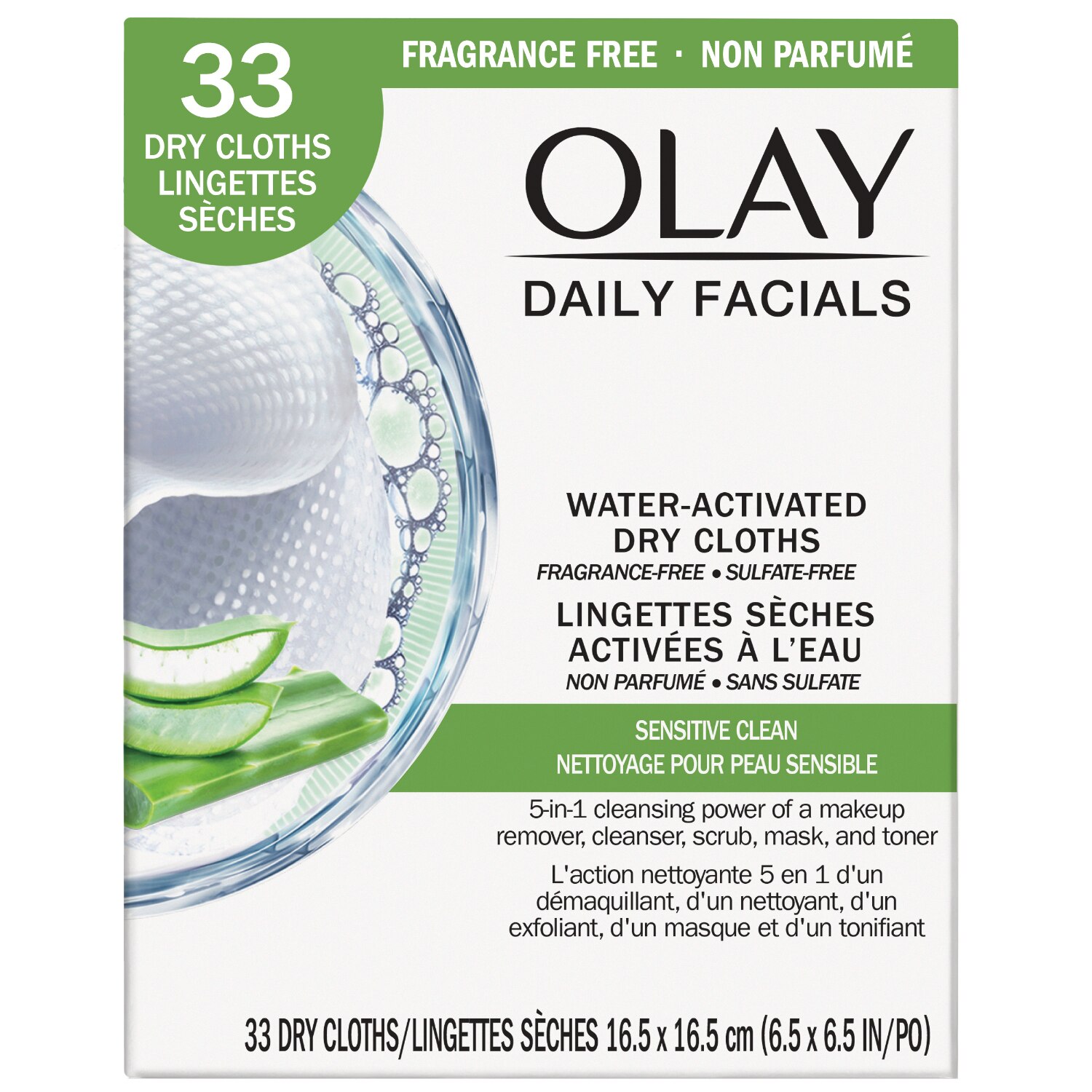 Olay Daily Facials Sensitive Cleansing Cloths, Makeup Remover, 33CT