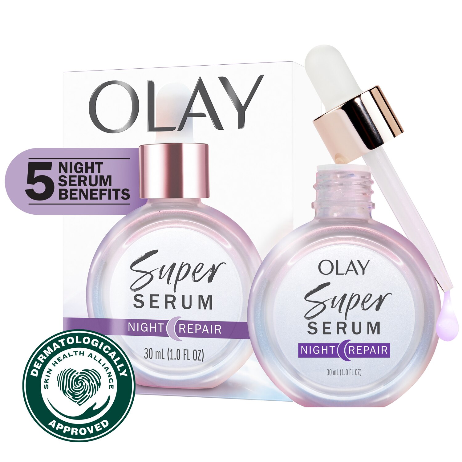 Olay Super Serum Night Repair 5-in-1 Lightweight Skin Cell Renewing Face Serum, 1.0 Fl Oz - 1 Oz , CVS