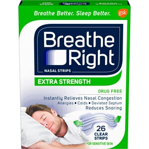  Breathe Right Nasal Strips to Stop Snoring, Drug-Free, Extra Clear, 26 CT 