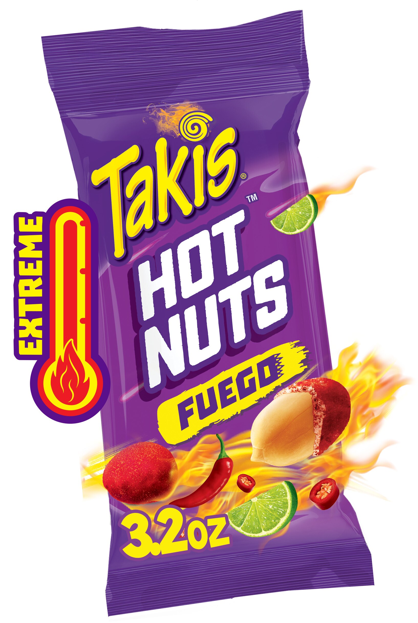 Takis Hot Nuts Fuego Hot Chili Pepper & Lime Peanuts, 3.2 OZ