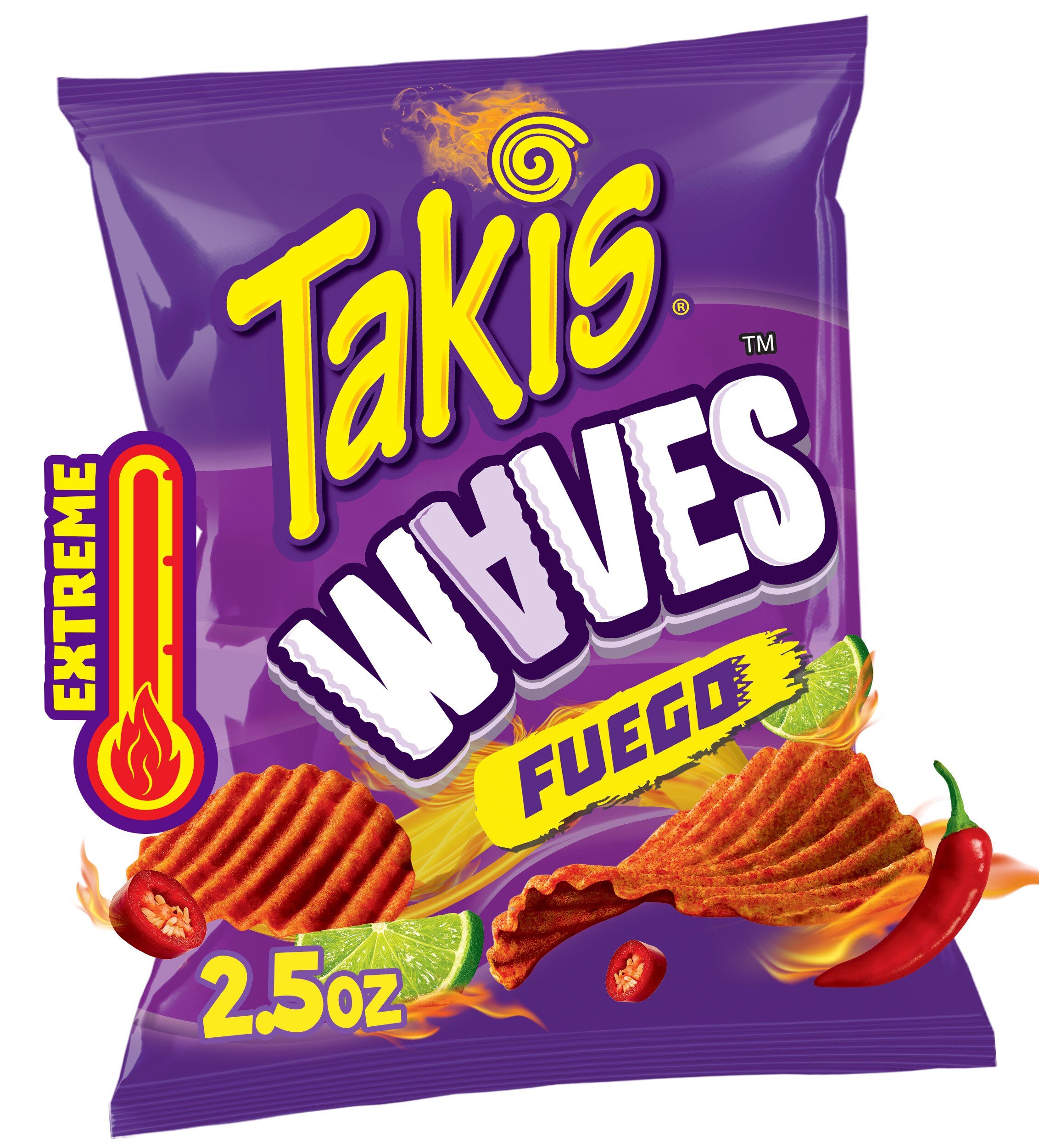 Takis Fuego Waves Hot Chili Pepper & Lime Flavored Spicy Wavy Potato Chips, 2.5 Oz , CVS