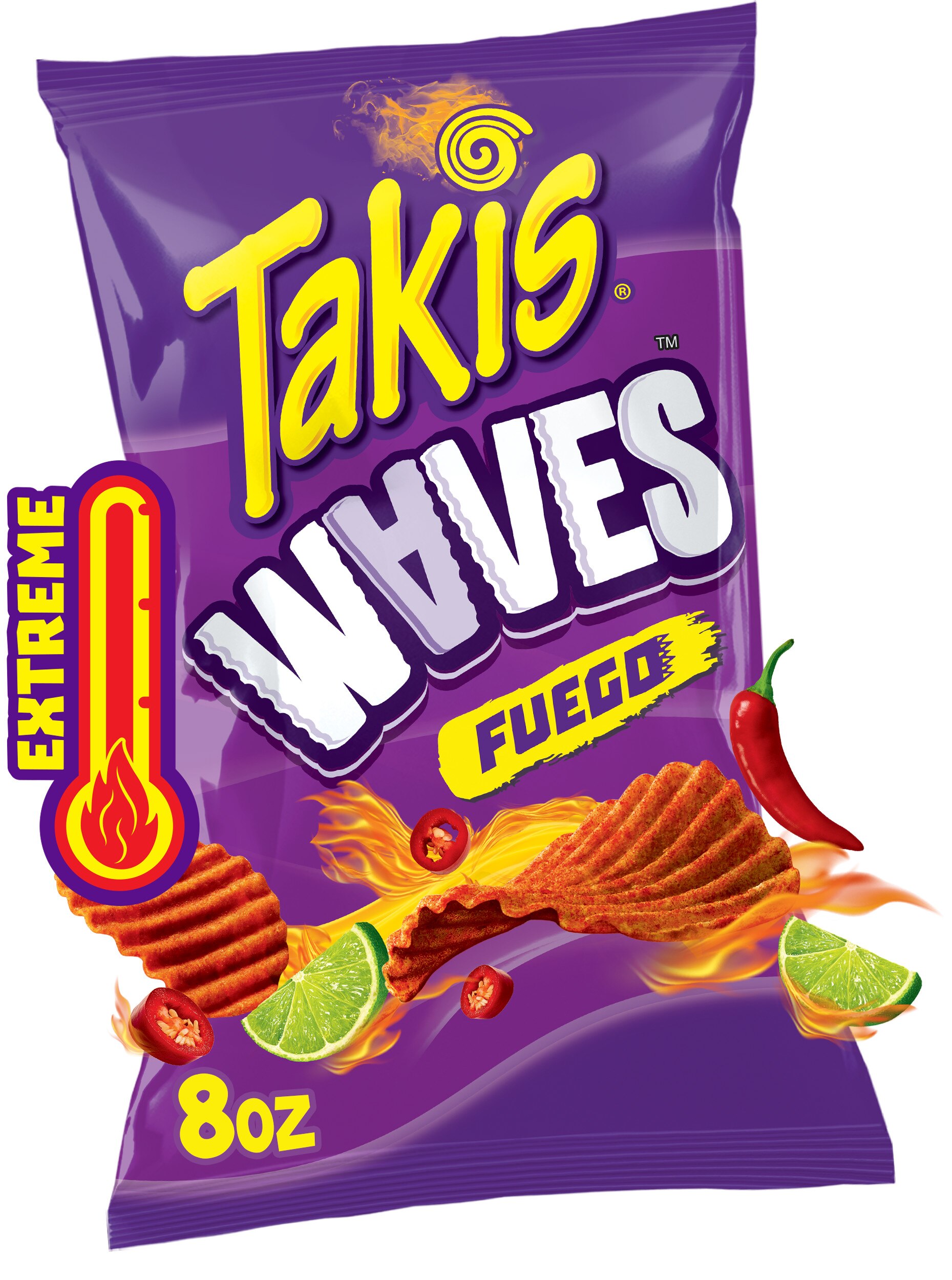 Takis Fuego Waves Hot Chili Pepper & Lime Flavored Spicy Wavy Potato Chips, 8 Oz , CVS