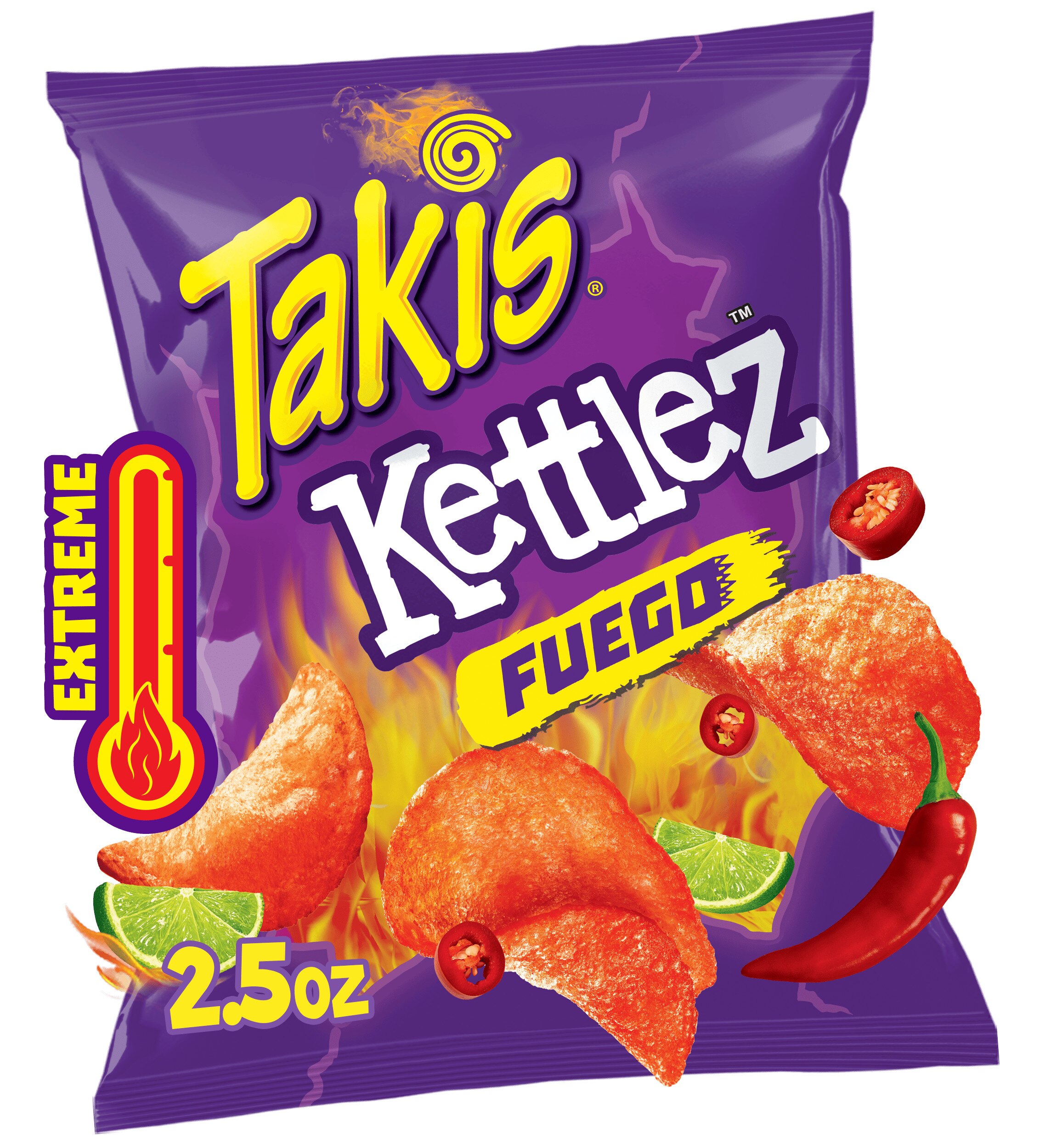 Takis Fuego Kettlez Hot Chili Pepper & Lime Flavored Spicy Kettle-Cooked Potato Chips, 2.5 Oz , CVS