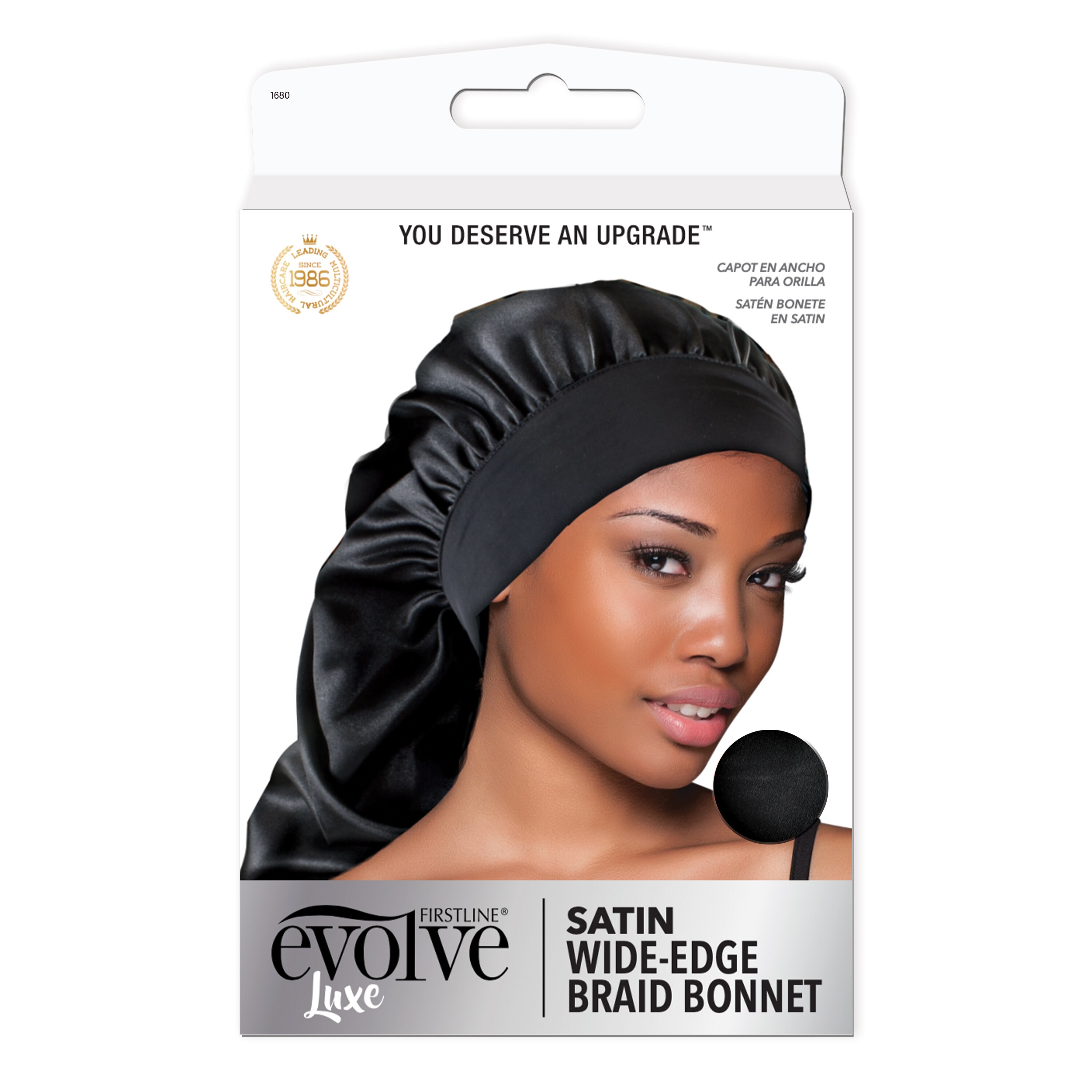 Evolve Satin Wide Edge Braid Bonnet, Black , CVS