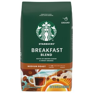 Starbucks Breakfast Blend Medium Roast Ground Coffee, 18 oz