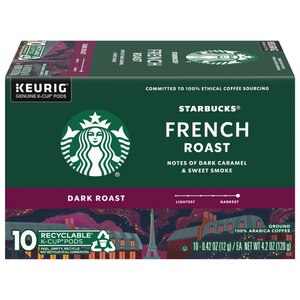 Starbucks French Roast Dark Ground Coffee K-Cup Pods, 10 ct