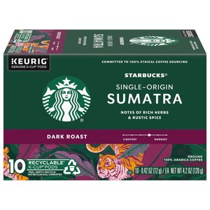 Starbucks Coffee K-Cup Sumatra Coffee, Dark Roast, 10 ct