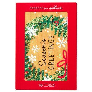 Seasons from Hallmark Boxed Holiday Cards (Wood Grain Wreath), 16 ct.