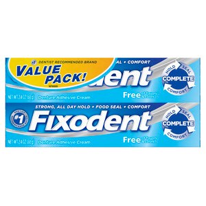 Fixodent Complete Free Denture Adhesive Cream, 2.4 oz TWIN