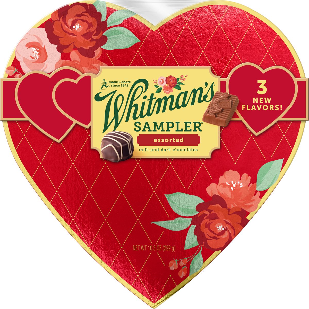 Whitman's Valentine's Day Red Foil Heart Milk Chocolate & Dark Chocolate Gift Box, 10.3 oz. (22 pieces)