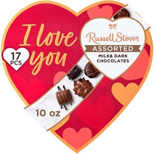 Russell Stover Valentine's Day "I Love You" Heart Assorted Milk Chocolate & Dark Chocolate Gift Box, 10 oz