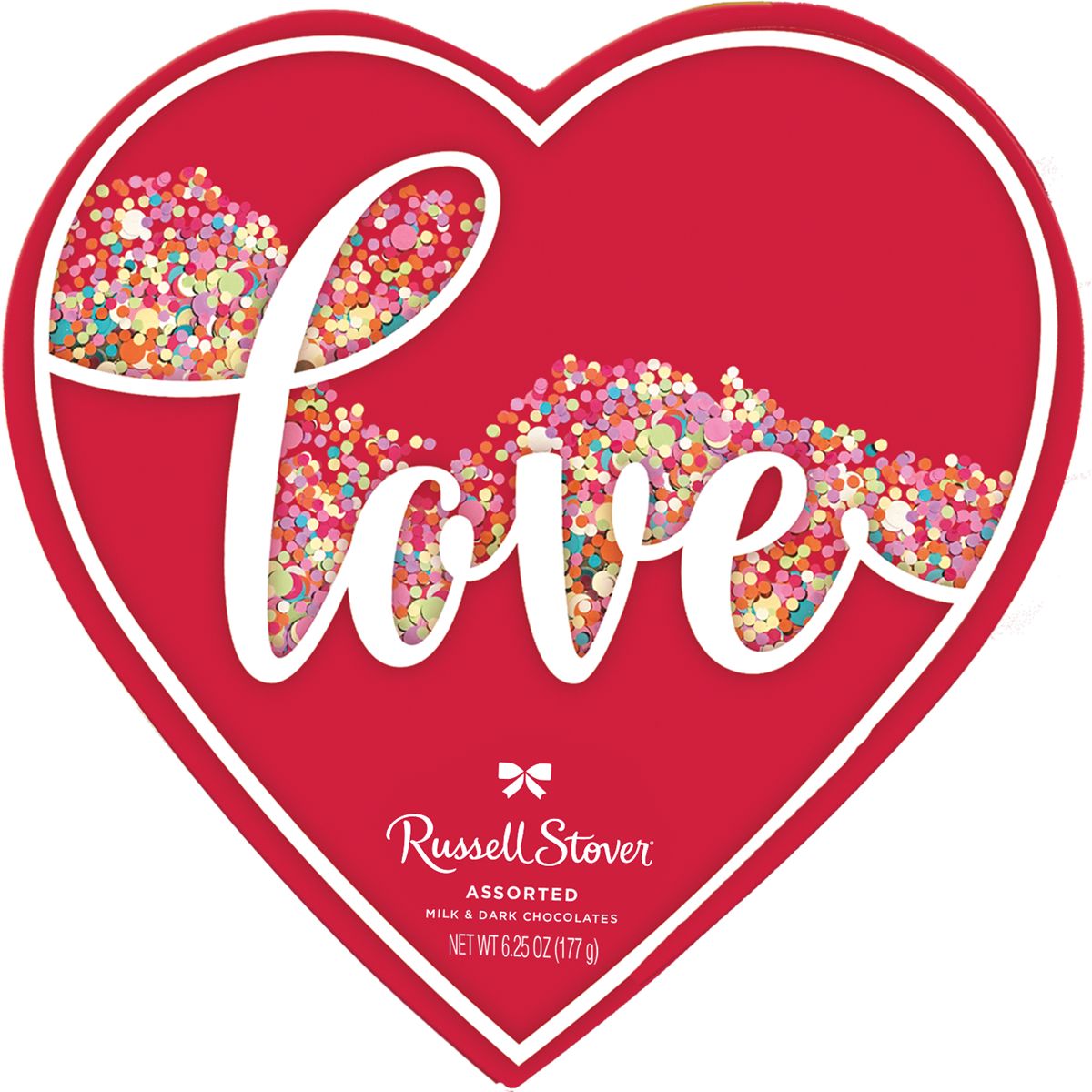 Russell Stover Valentine's Day Love Confetti Heart Assorted Milk Chocolate & Dark Chocolate Gift Box, 6.25 oz