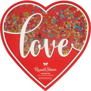 Russell Stover Valentine's Day Love Confetti Heart Assorted Milk Chocolate & Dark Chocolate Gift Box, 6.25 oz