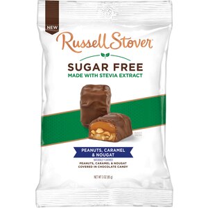 Russell Stover Sugar Free Peanuts, Caramel, andNougat with Stevia, 3 oz. Peg Bag