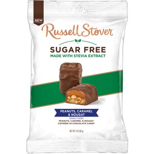  Russell Stover Sugar Free Peanuts, Caramel, andNougat with Stevia, 3 oz. Peg Bag 