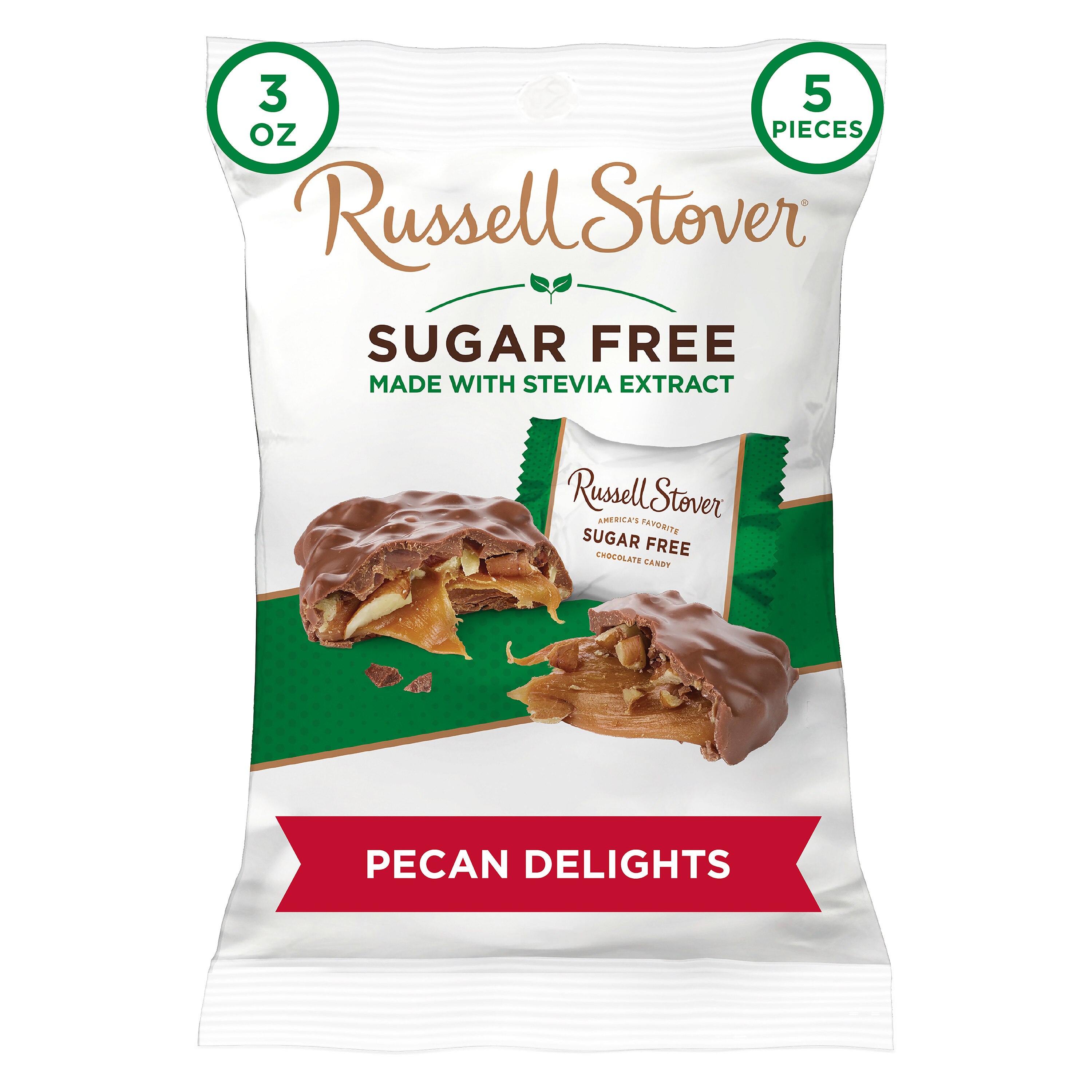 Russell Stover Pecan Delights sin azúcar, con estevia, 3 oz