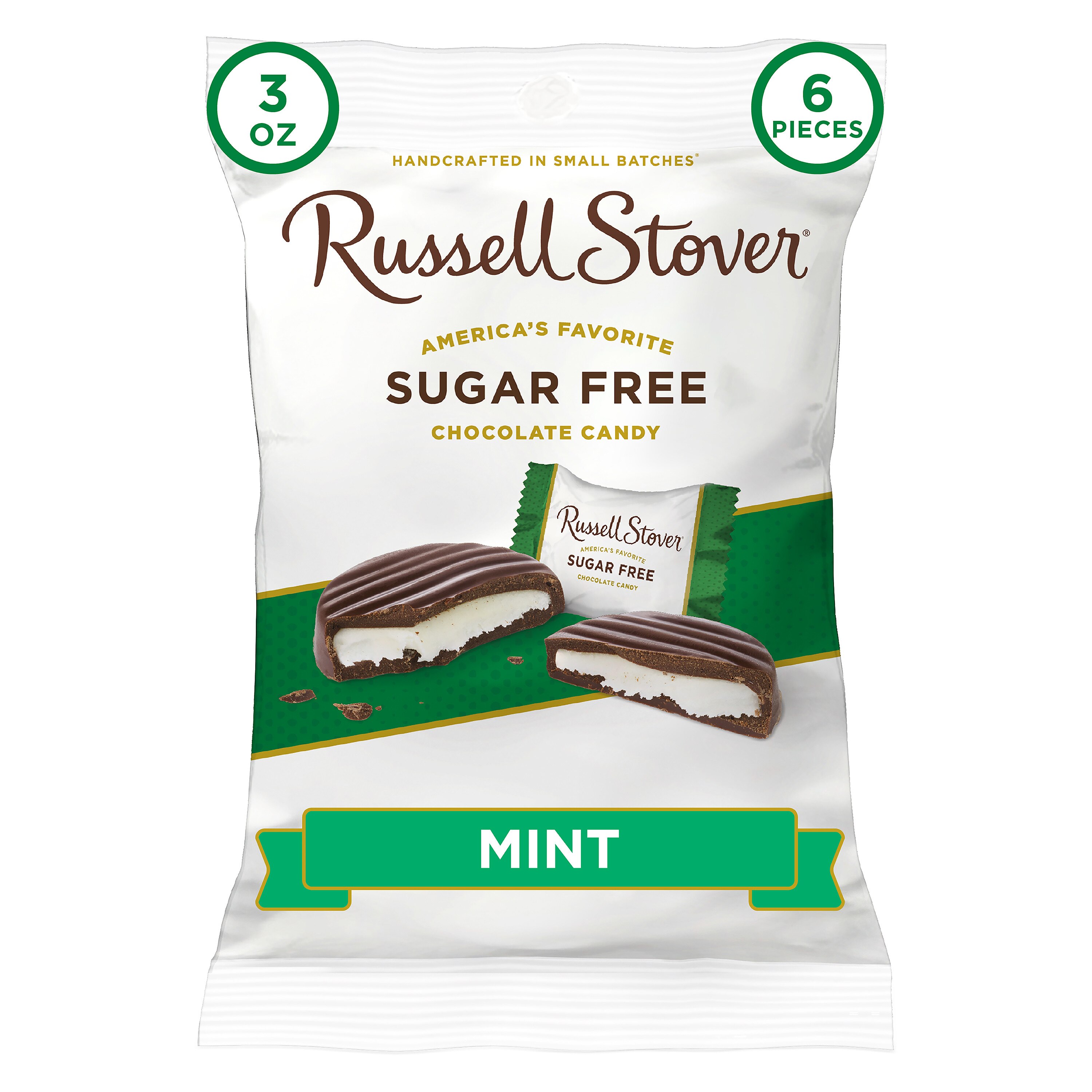 Russell Stover Sugar Free Dark Chocolate Mint Patties with Stevia, 3 OZ