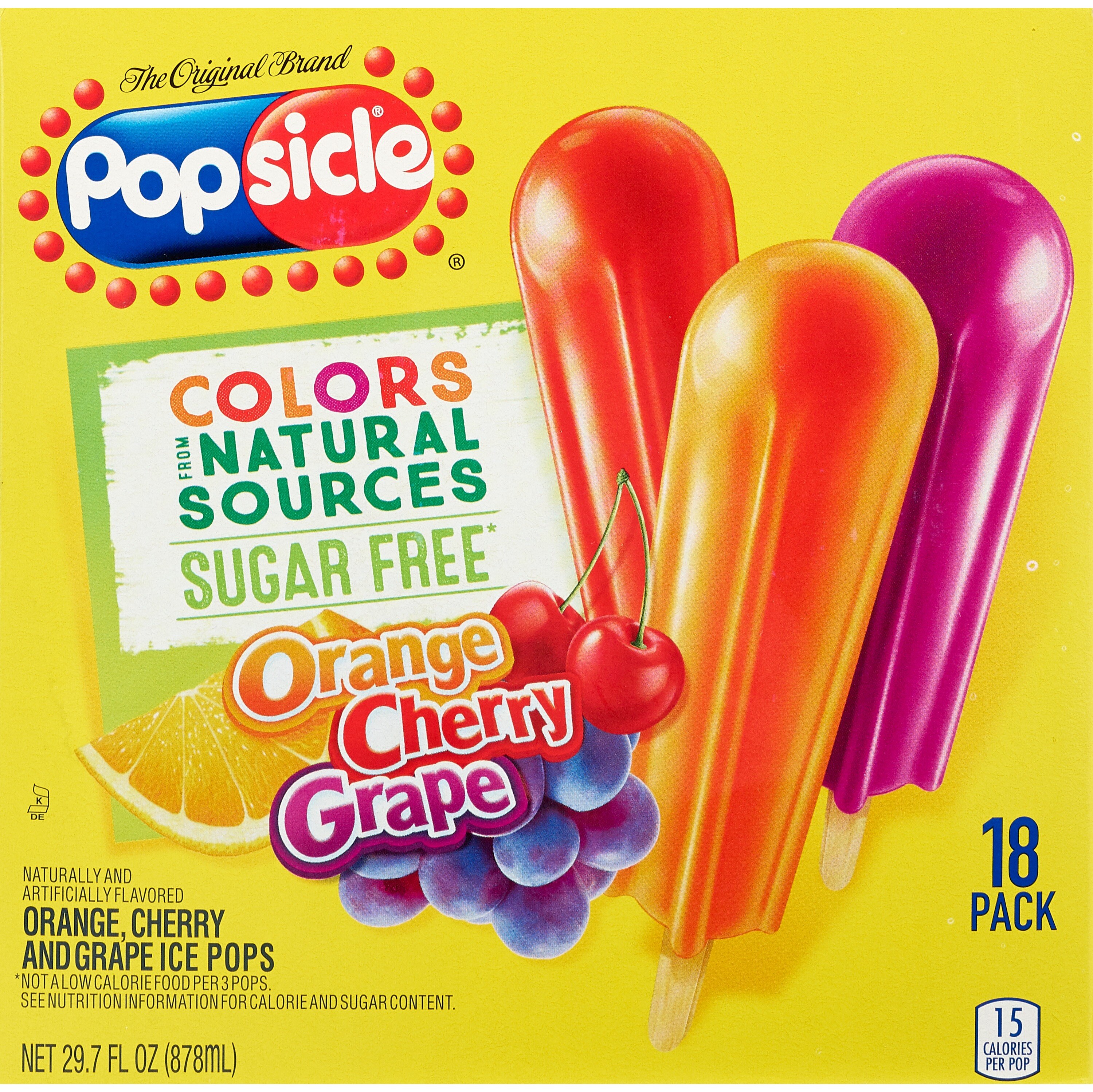 Popsicle Frozen Ice Pops Orange, Cherry, Grape, 18 Ct, 29.7 Oz - 1.65 Oz , CVS