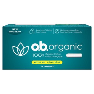 o.b. Organic Tampons, Applicator Free, Regular, 24 CT