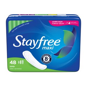 Stayfree - Toallitas femeninas Maxi con alas, Super