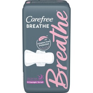 Carefree Breathe Ultra Thin Pads with Wings, Overnight, 24 CT