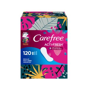 Carefree Deco Pack Acti-Fresh Panty Liners, Soft and Flexible Feminine Care Protection, Regular, 120 CT