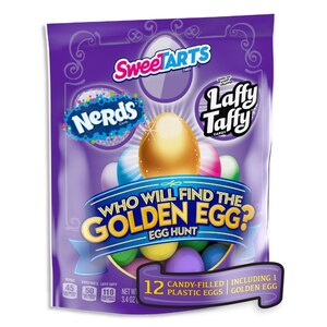 Wonka Golden Egg Plastic Egg Hunt Mix, Candy Variety Pack Prefilled Easter Eggs, Pack of 12