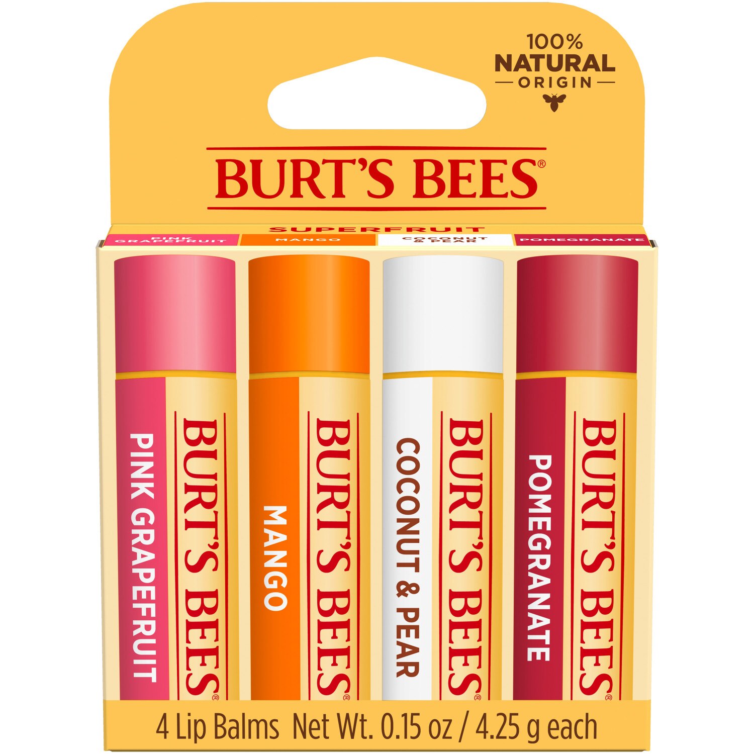 Burt's Bees Moisturizing Lip Balm, Pink Grapefruit, Mango, Coconut & Pear, Pomegranate - 4 Ct - 0.6 Oz , CVS