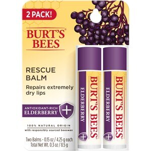 Burt's Bees 100% Natural Origin Rescue Lip Balm with Beeswax + Elderberry, 2 CT