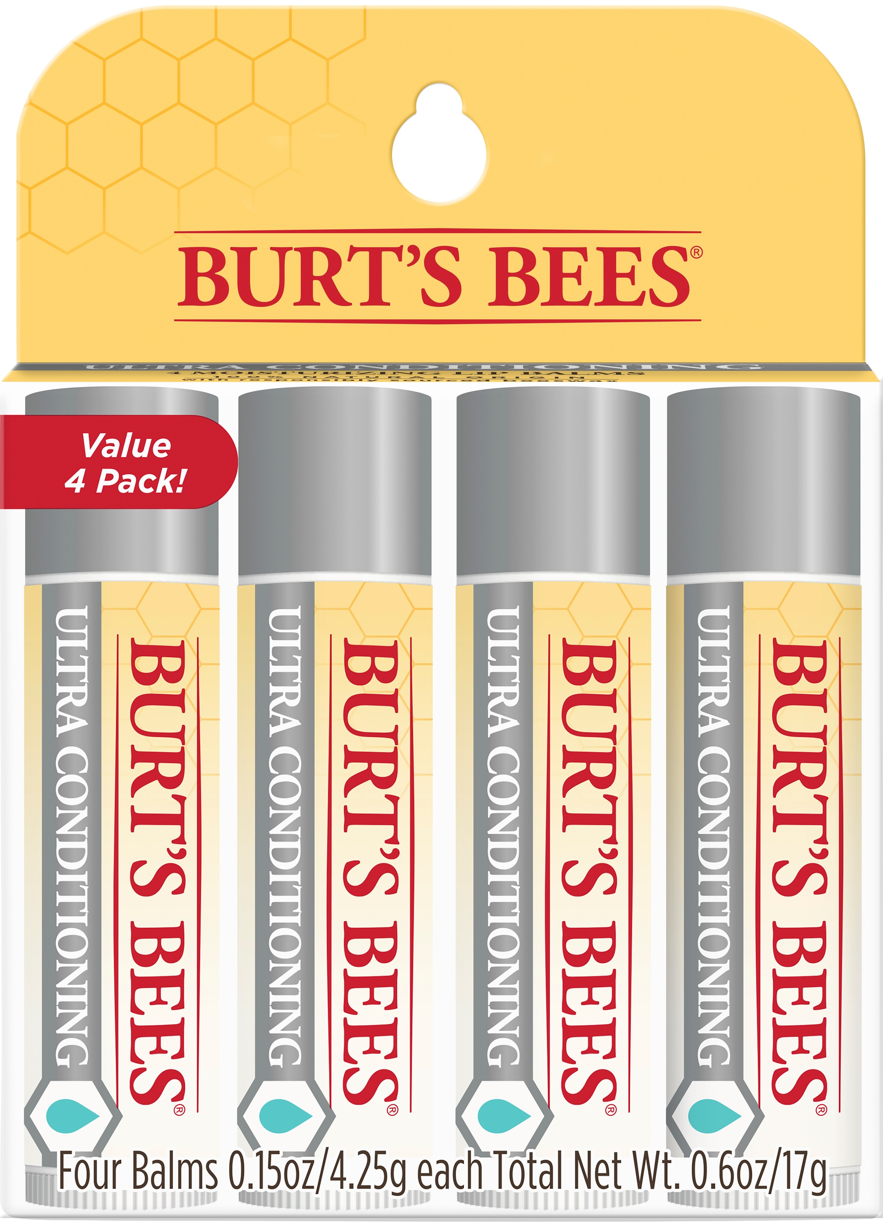 Burt's Bees Beeswax Lip Balm, 4-Pack