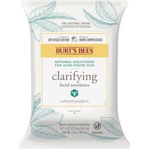 Burt's Bees Facial Cleansing Towelettes for Oily & Acne Prone Skin, 30CT