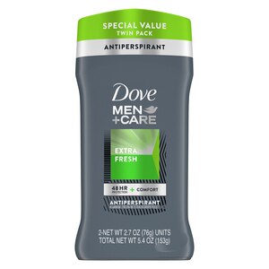 Dove Men+Care - Desodorante y antitranspirante en barra para hombres, protección contra malos olores, Extra Fresh, eficacia por hasta 48 horas, 2.7 oz, 2 u.