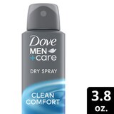 Dove Men+Care 72-Hour Moisturizing Cream Antiperspirant Dry Spray, Clean Comfort, 3.8 OZ, thumbnail image 2 of 8