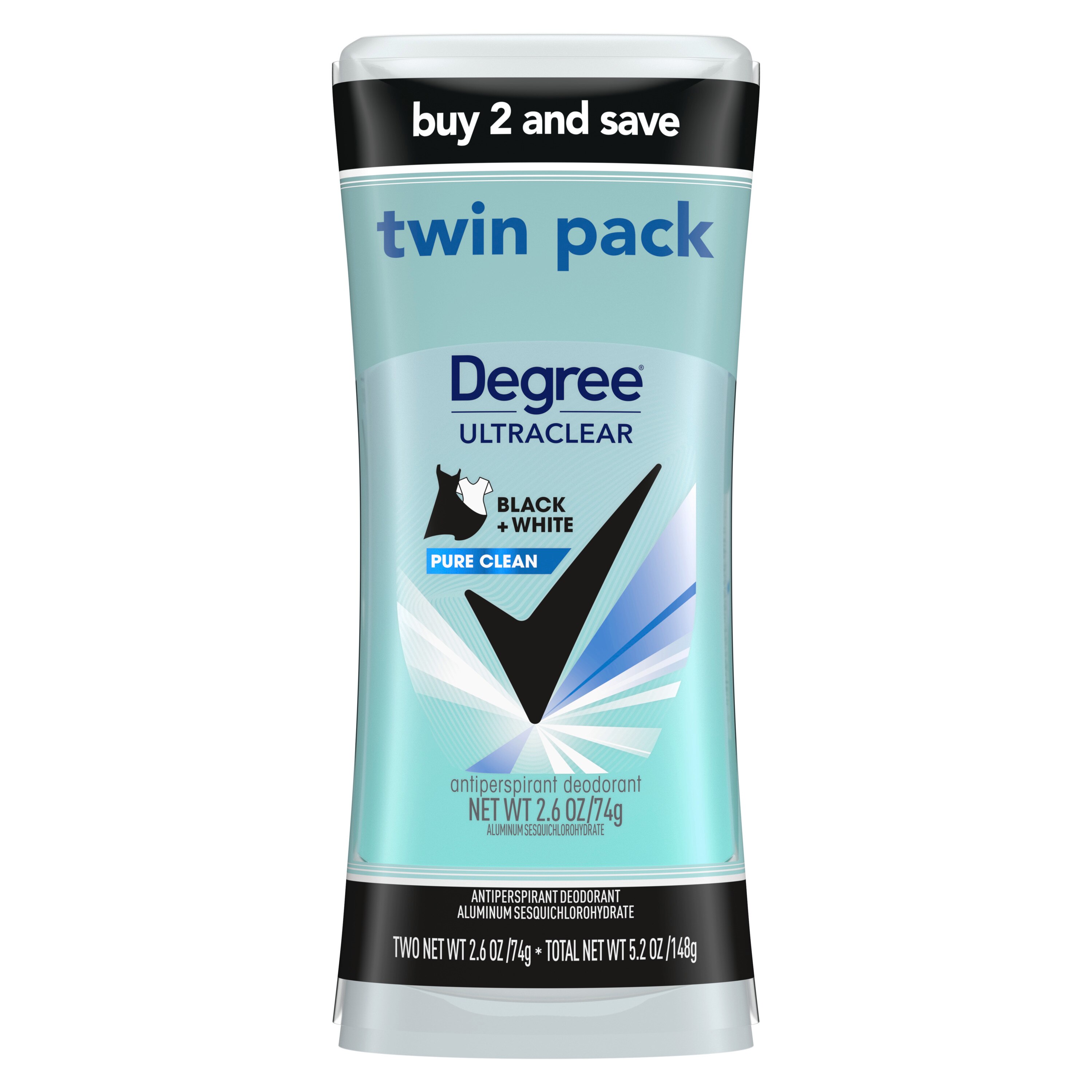Degree UltraClear Black + White Antiperspirant & Deodorant Stick, Pure Clean, 2.6 OZ, 2 Pack , CVS
