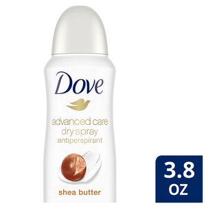 Dove Dry Spray Shea Butter - Desodorante y antitranspirante en spray seco para mujer, 48 horas de protección contra el sudor y el mal olor, 3.8 oz