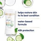 Dove Ultimate 48-Hour Water-Based + Glycerin Antiperspirant & Deodorant Stick, Cucumber Water & Mint, thumbnail image 4 of 5