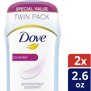 Dove Powder Antiperspirant Deodorant, Twin Pack, 2.6 OZ