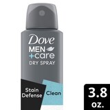 Dove Men+Care 72-Hour Stain Defense Antiperspirant Dry Spray, Clean, thumbnail image 2 of 8