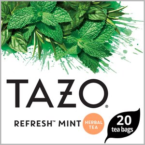 Tazo Refresh Mint - Té de hierbas en saquitos para una bebida refrescantes, sin cafeína, 20 saquitos de té