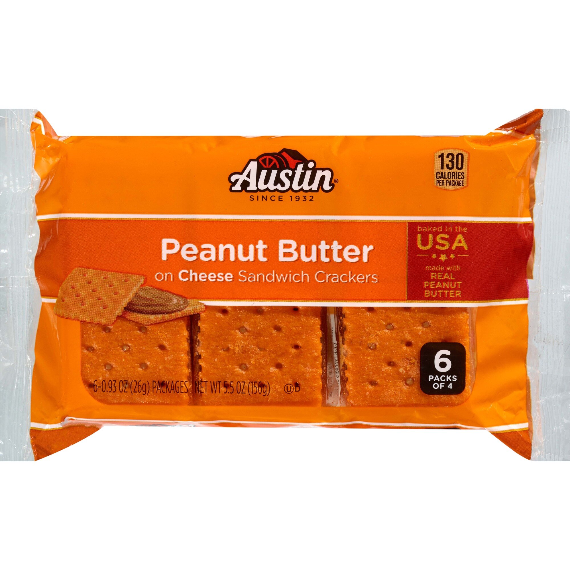 Austin Peanut Butter on Cheese Sandwich Crackers, 6 ct, 5.5 oz
