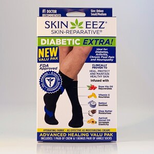Skineez Hydrating Diabetic Socks, Black, S/M, 2 Pack , CVS