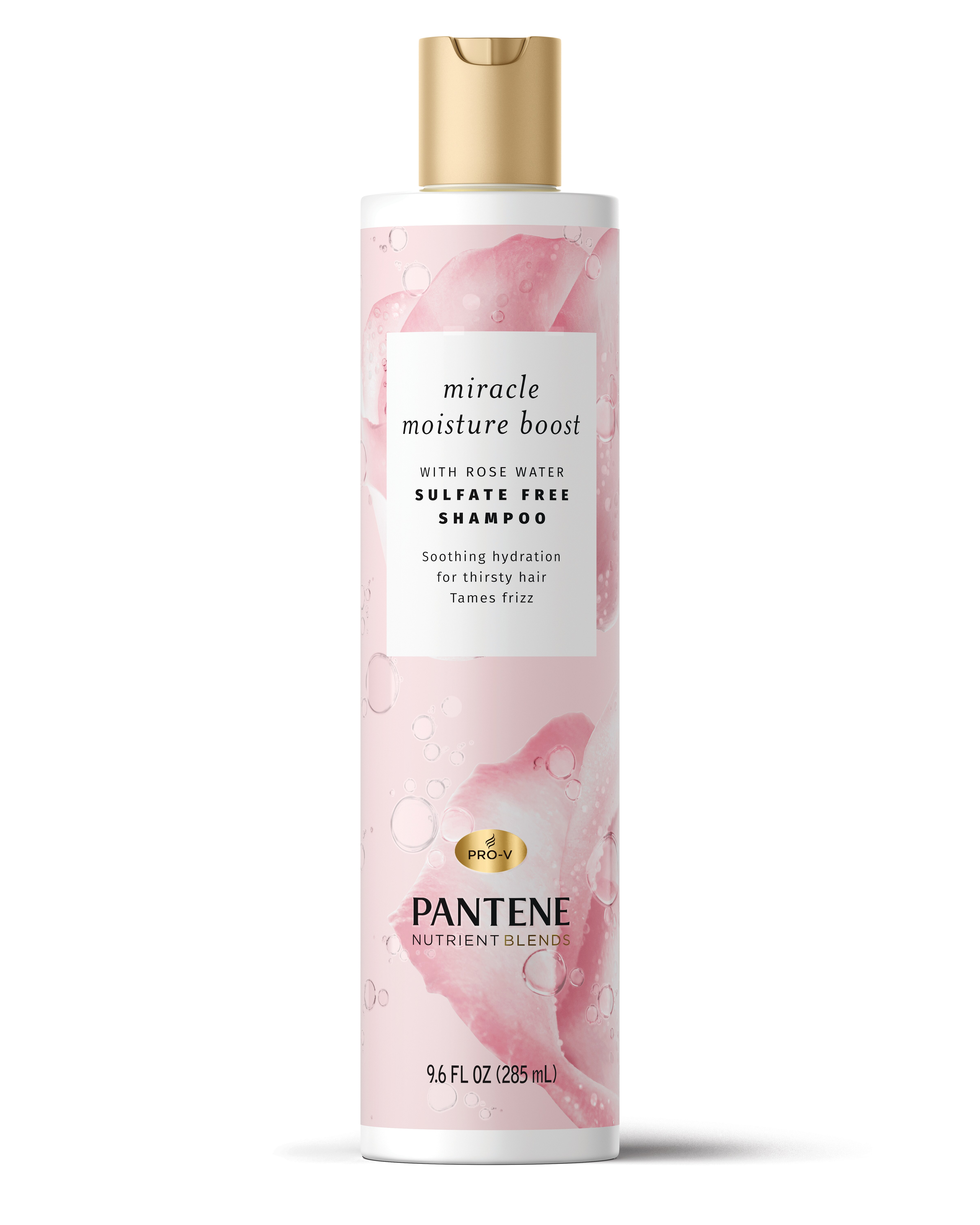 Pantene Nutrient Blends Miracle Moisture Boost Rose Water Shampoo for Dry Hair, Sulfate Free, 9.6 OZ