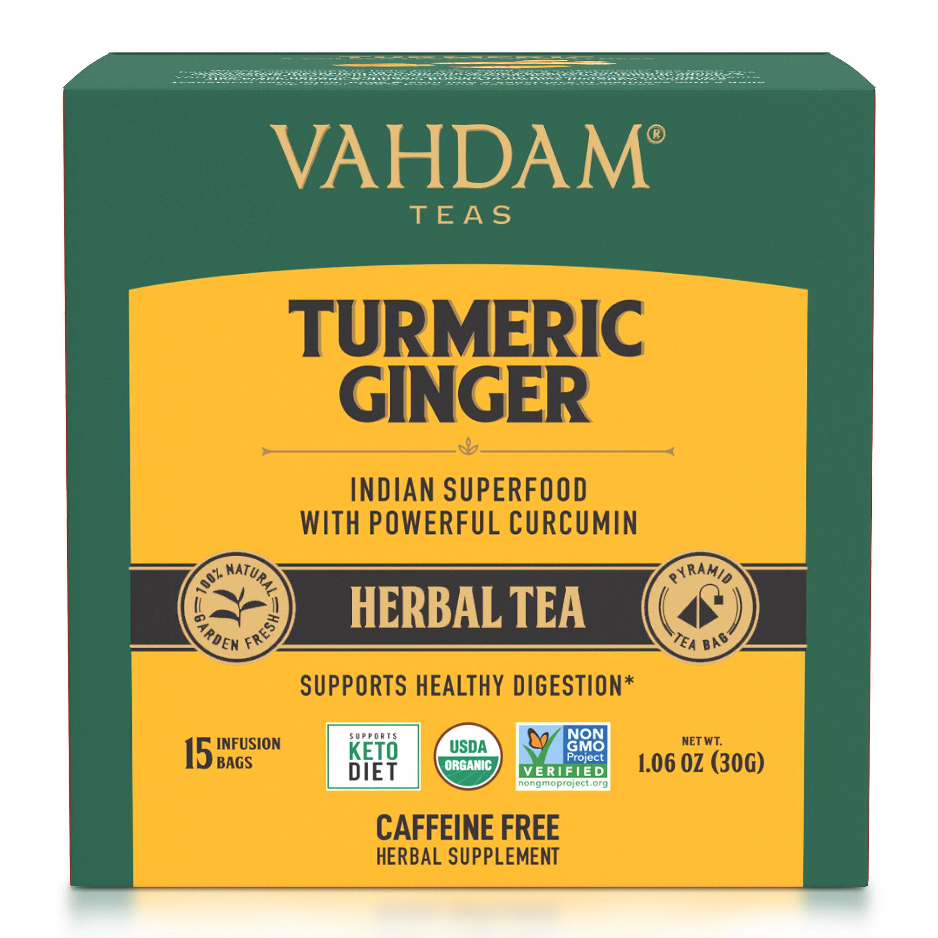 Vahdam India Turmeric Ginger Herbal Tea, 15 Ct , CVS