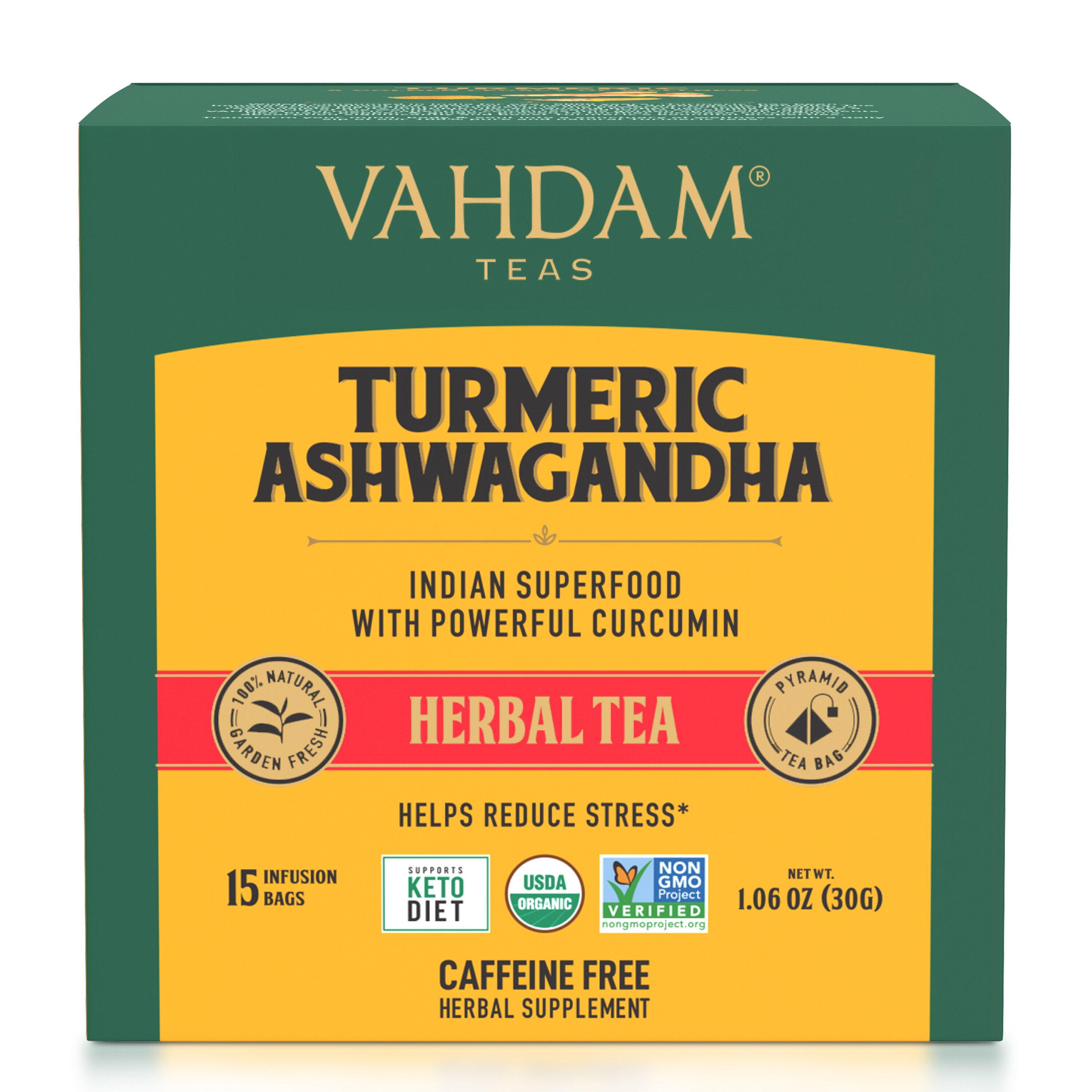 Vahdam India Turmeric Ashwagandha Herbal Tea, 15 Ct , CVS