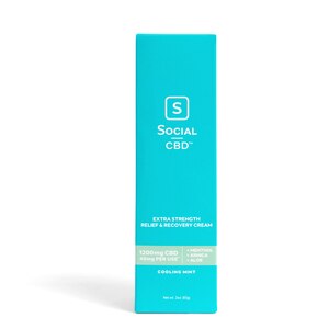 Social CBD Extra Strength Muscle Relief & Recovery Cream, 1200mg CBD, Cooling Mint, 3 OZ