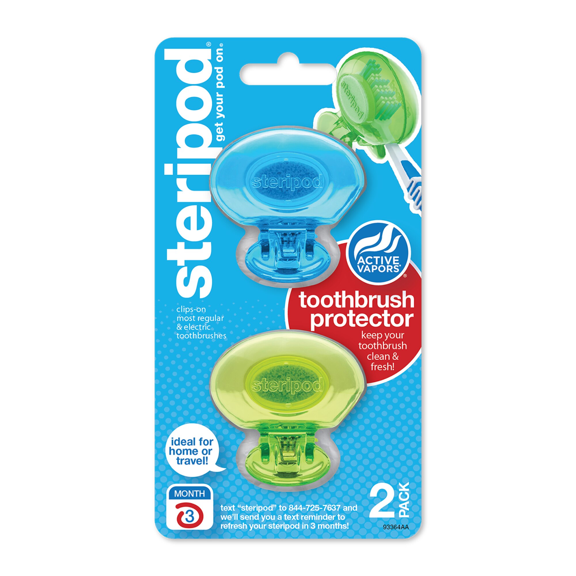 Steripod Toothbrush Protectors with Active Vapors, 2 CT