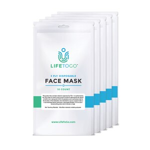 LifeToGo 3ply Face Mask 10CT, 5 Packs