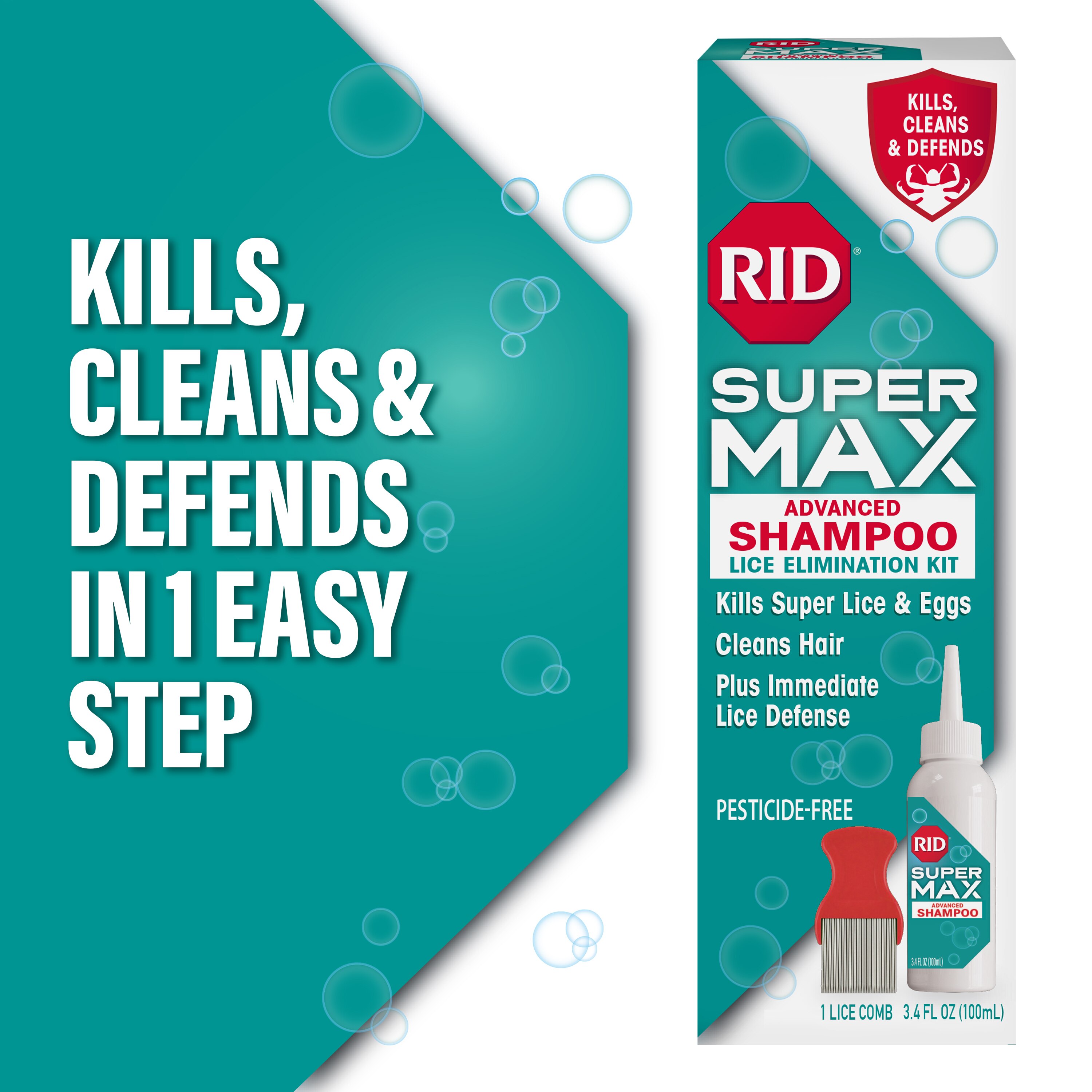 RID Super Max Advanced Shampoo Lice Elimination & Defense Shampoo, 3.4 OZ Recoja HOY en la