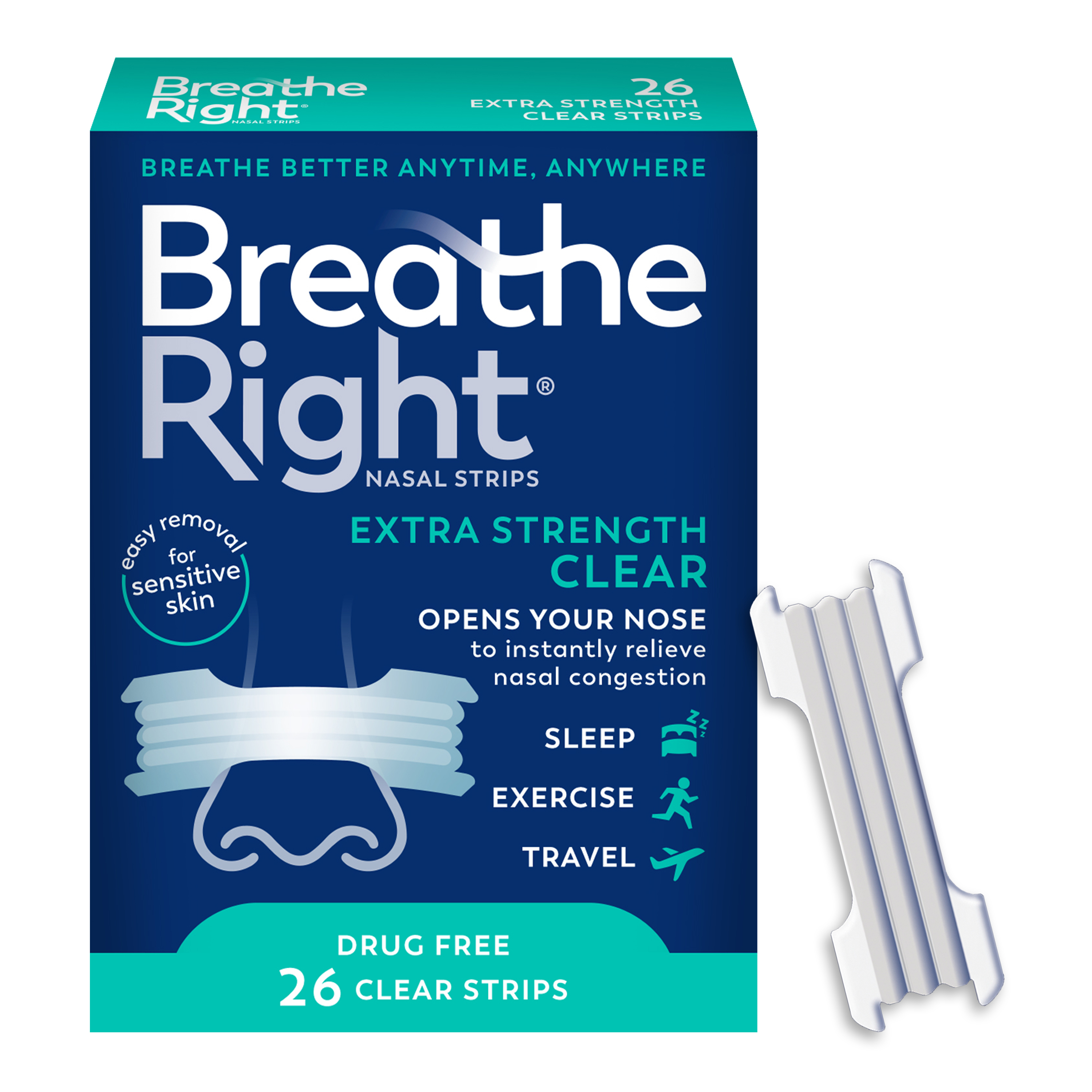Breathe Right Extra Strength Nasal Strips, Clear, 44 Count